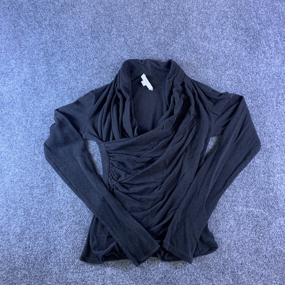 Vince Wrap Top Womens Medium Black Cotton Stretch Side Ruched Casual Pullover